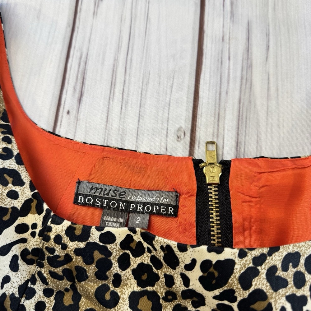 Boston Proper Leopard Print Sheath Dress with Orange Lining - Picture 4 of 10